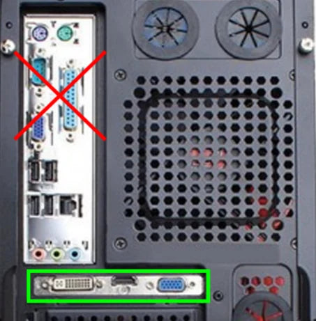 If your PC has a graphics card, use its ports. Not the ones crossed out above them.